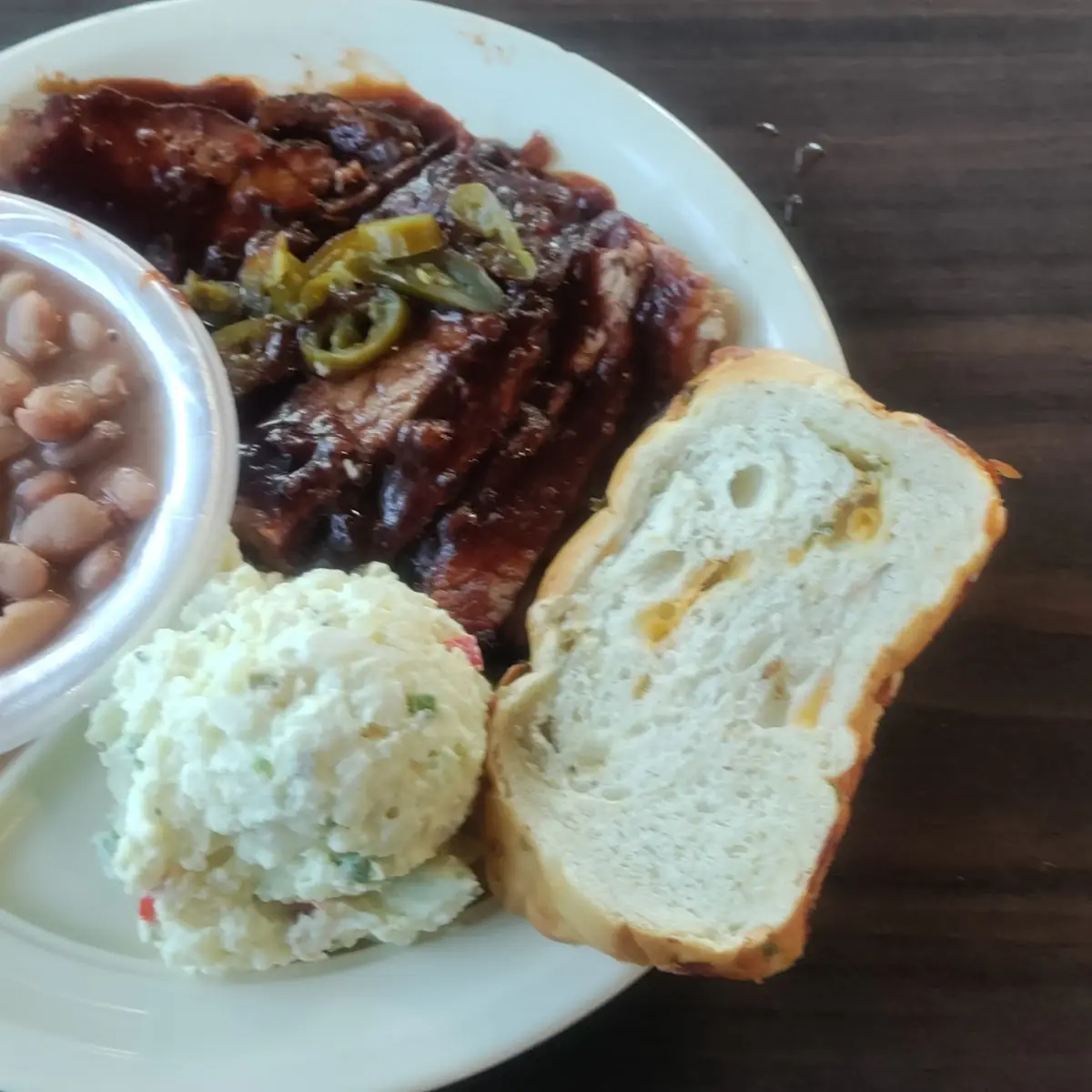 Sliced Beef Plate with Potato Salad and Beans