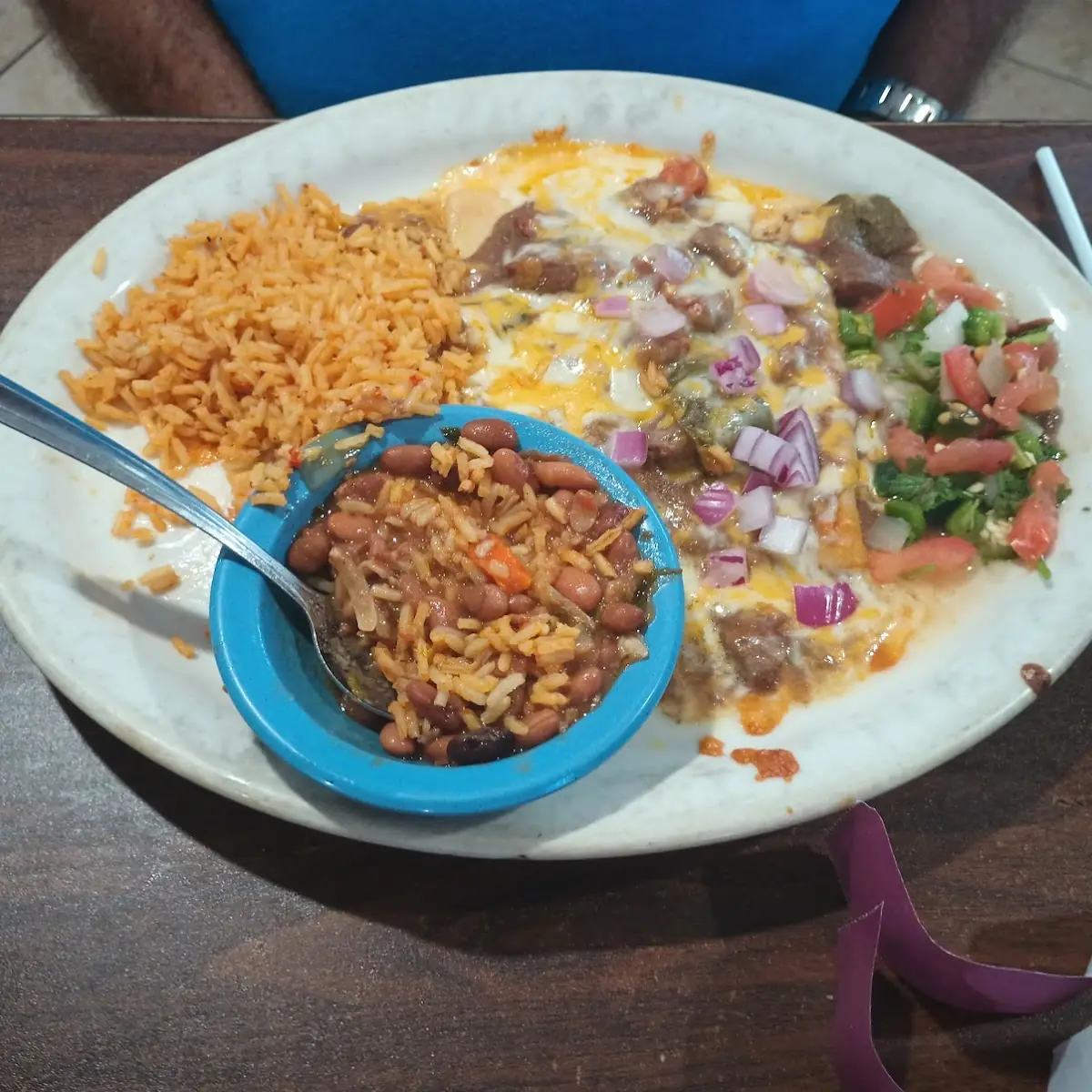 Cheese Enchilada with Onions and Charro Beans