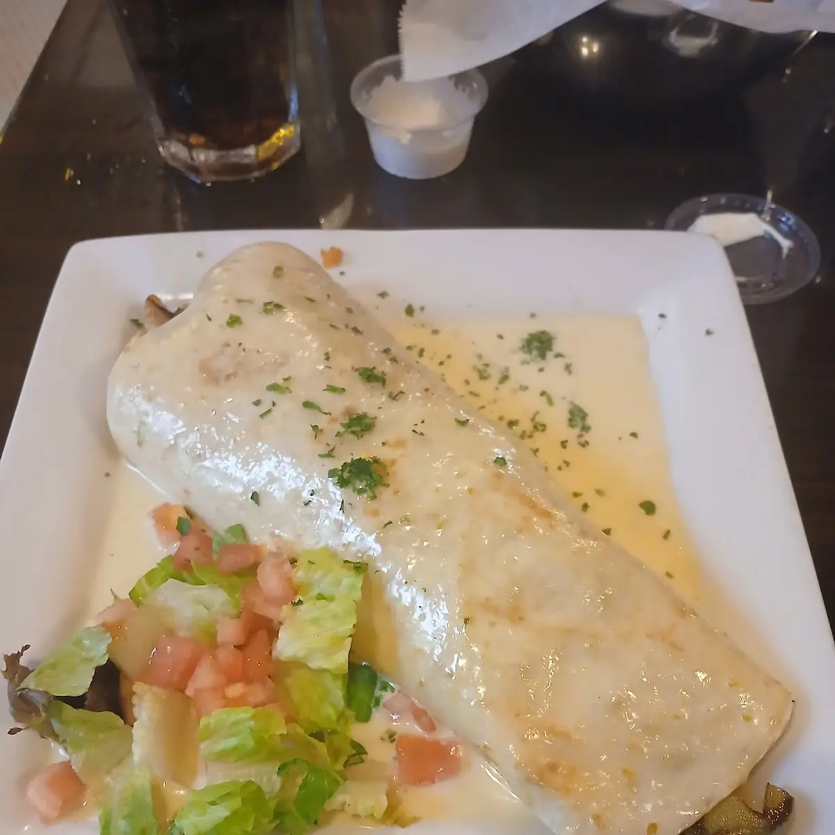 White Cheese Sauce Chicken Burrito