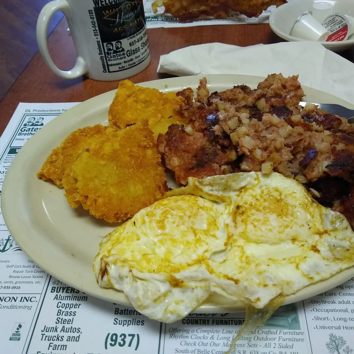 Fried Eggs Hash and Hash Browns