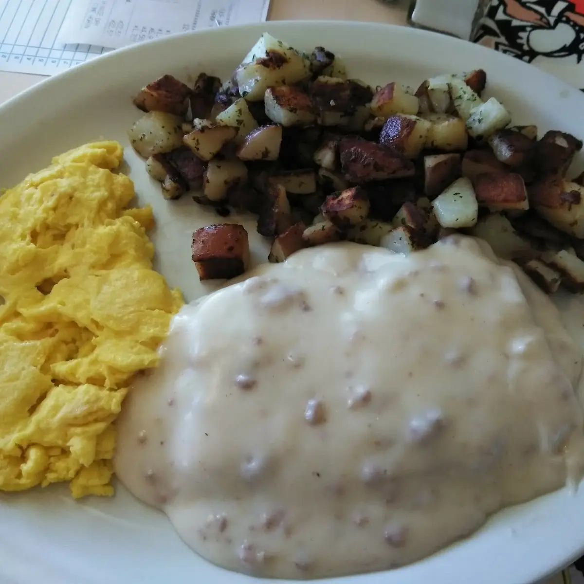 Biscuits and Sausage Gravy Scrambled Eggs and Home Fries