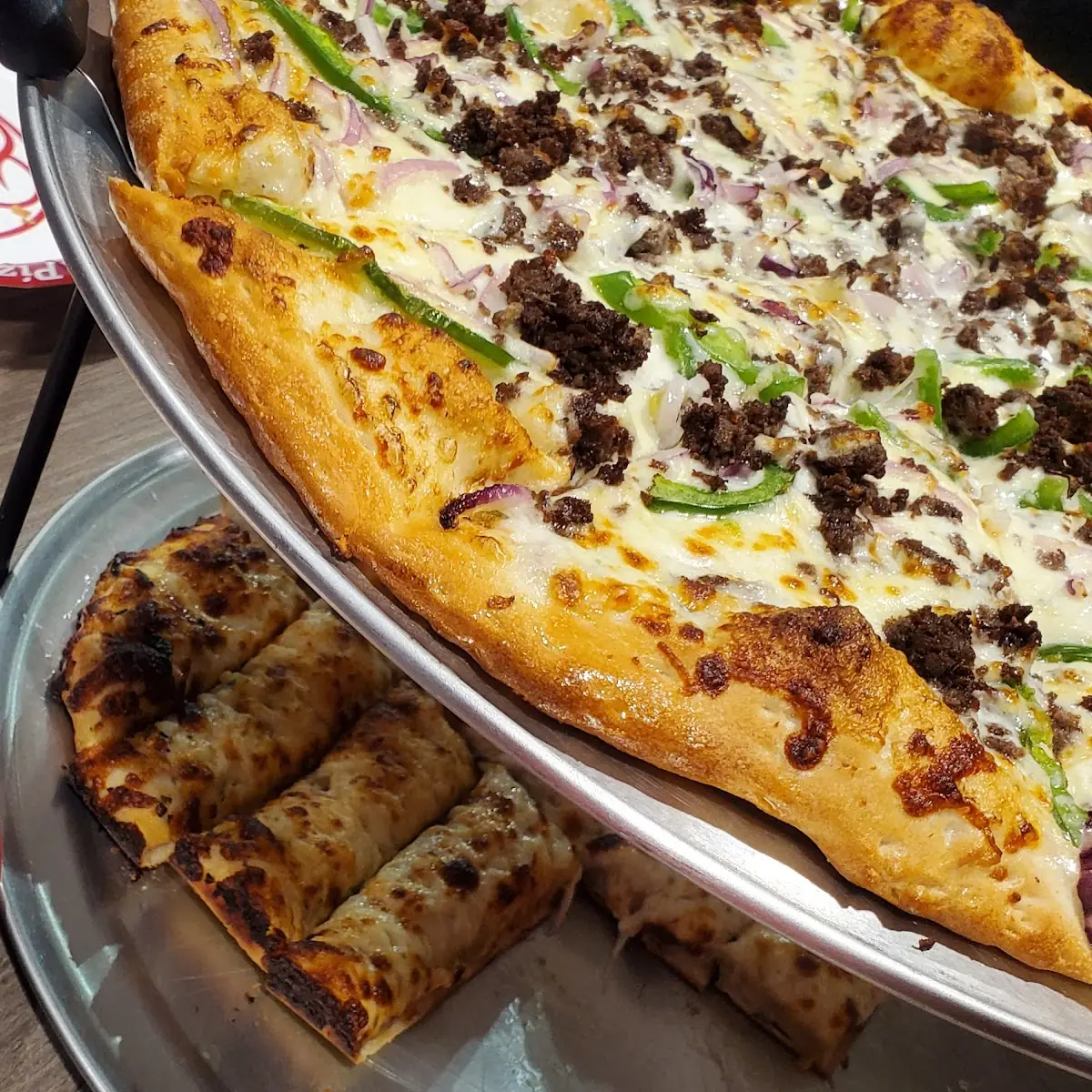 Philly Cheesesteak Pizza and M&M Cookie