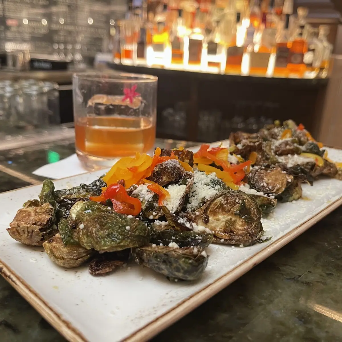 Hummingbird Cocktail with Crispy Brussel Sprouts