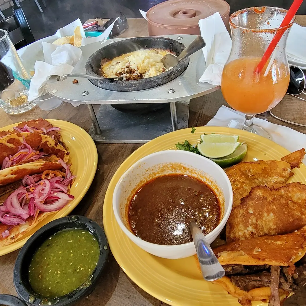 Queso Fundido Con Chorizo Pork Belly Tacos