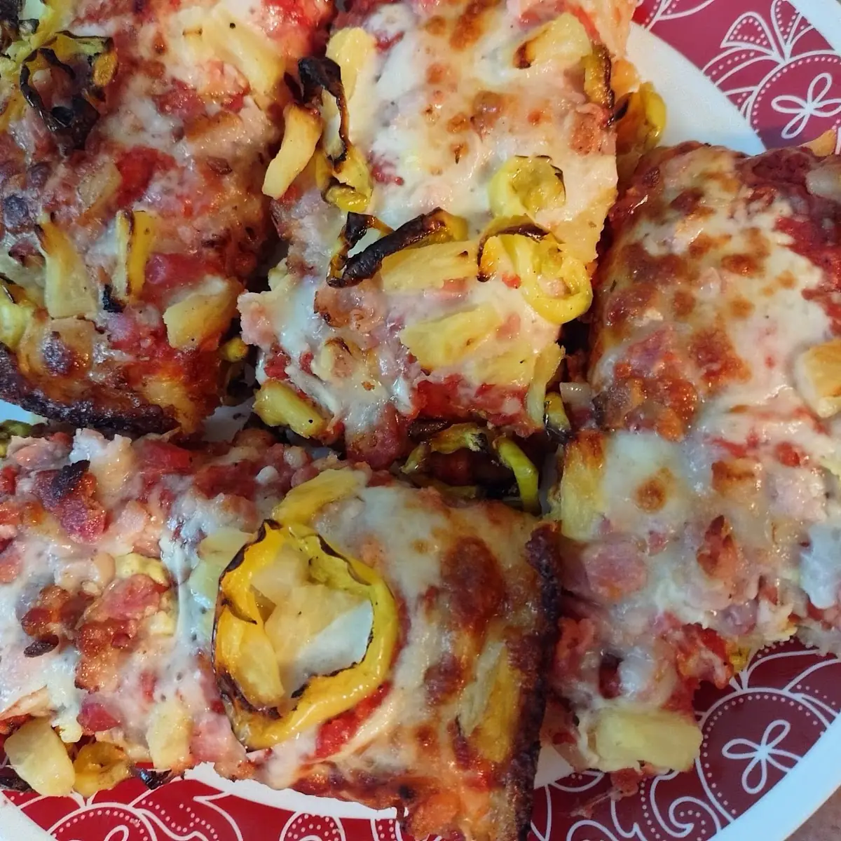 Deep Dish with Bacon Pineapple and Banana Peppers
