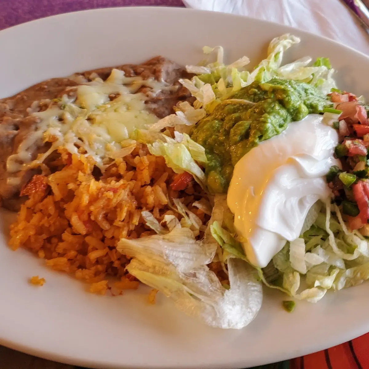 Guacamole Salad with Refried Beans and Rice
