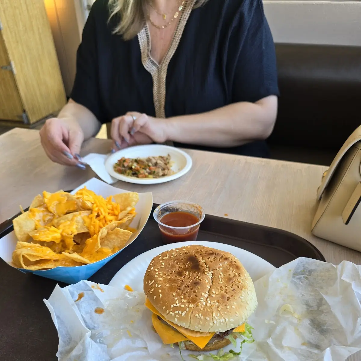 Carnitas Tacos Double Cheese Burger Chips and Cheese