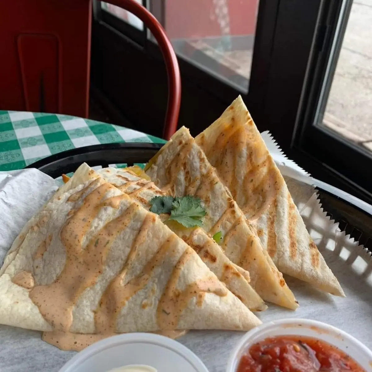 Chicken Quesadilla with Sautéed Onions and Peppers