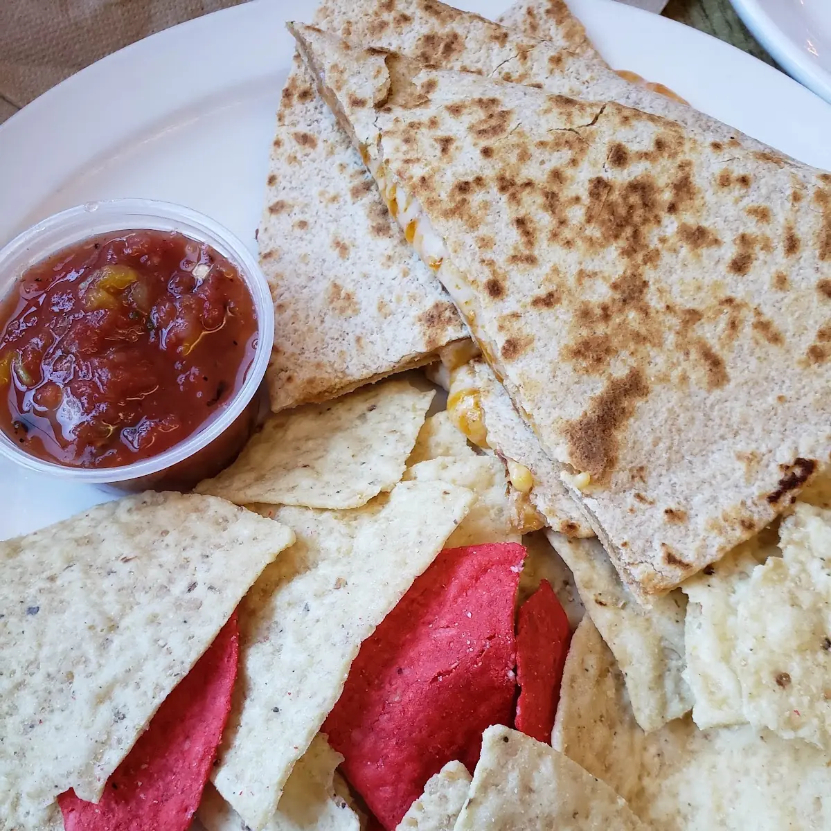 Cheese Quesadilla with Salsa and Chips