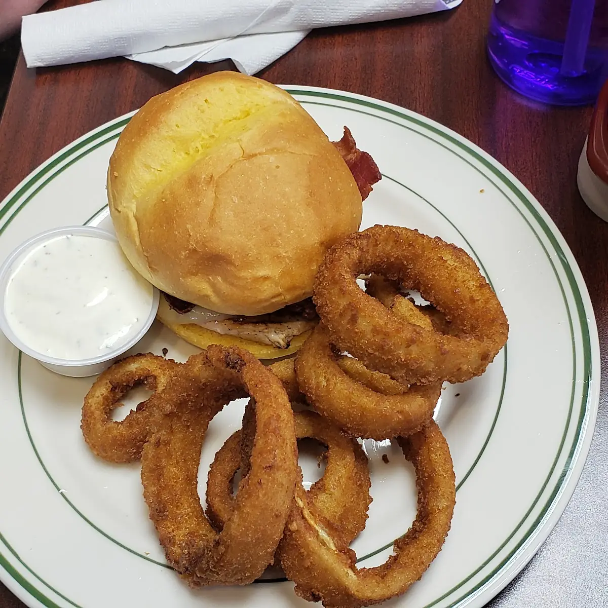 Bacon Burger and Onion Rings