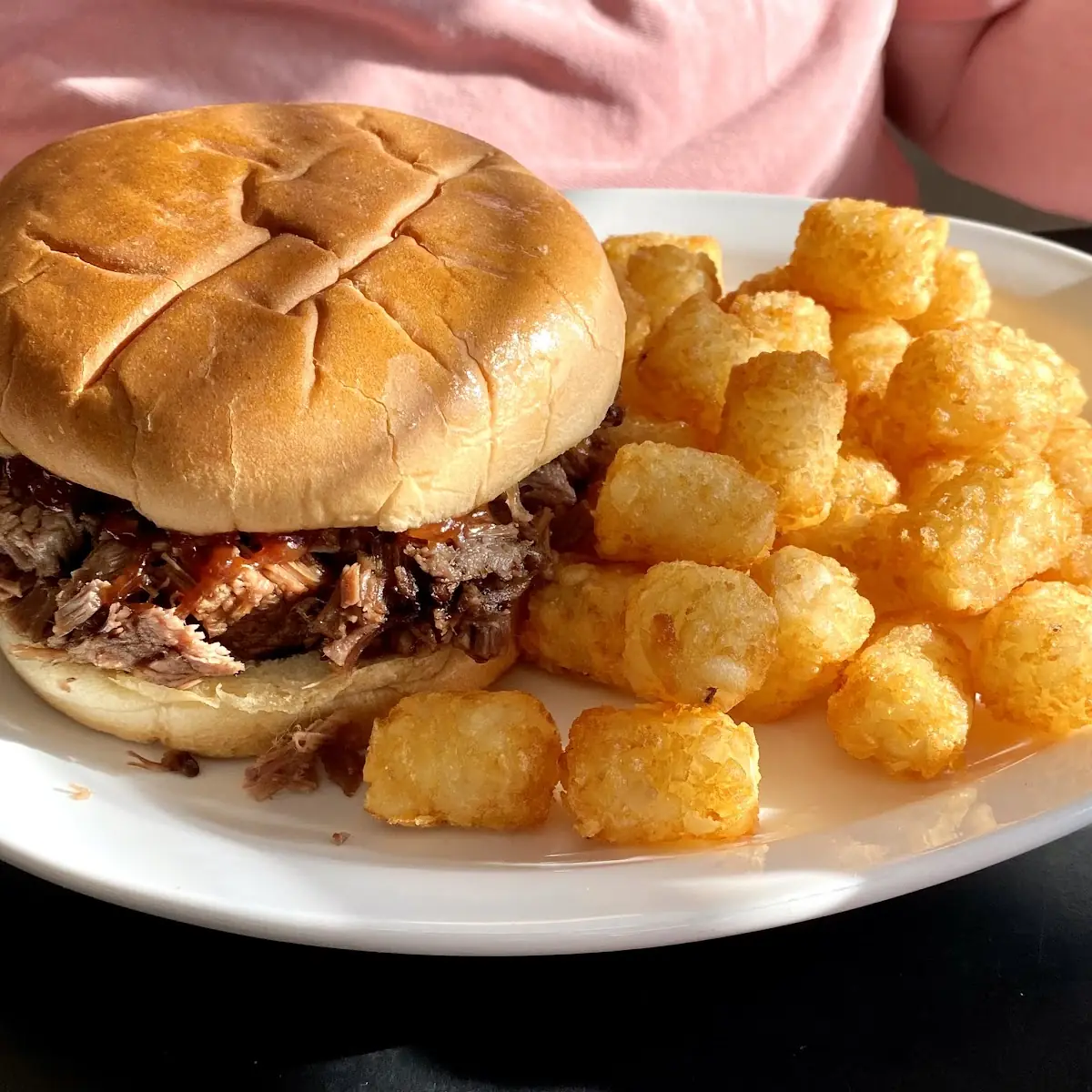 Brisket Sandwich and Tots