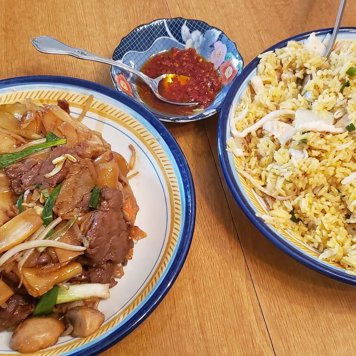 Chicken Fried Rice and Beef Chow Fun