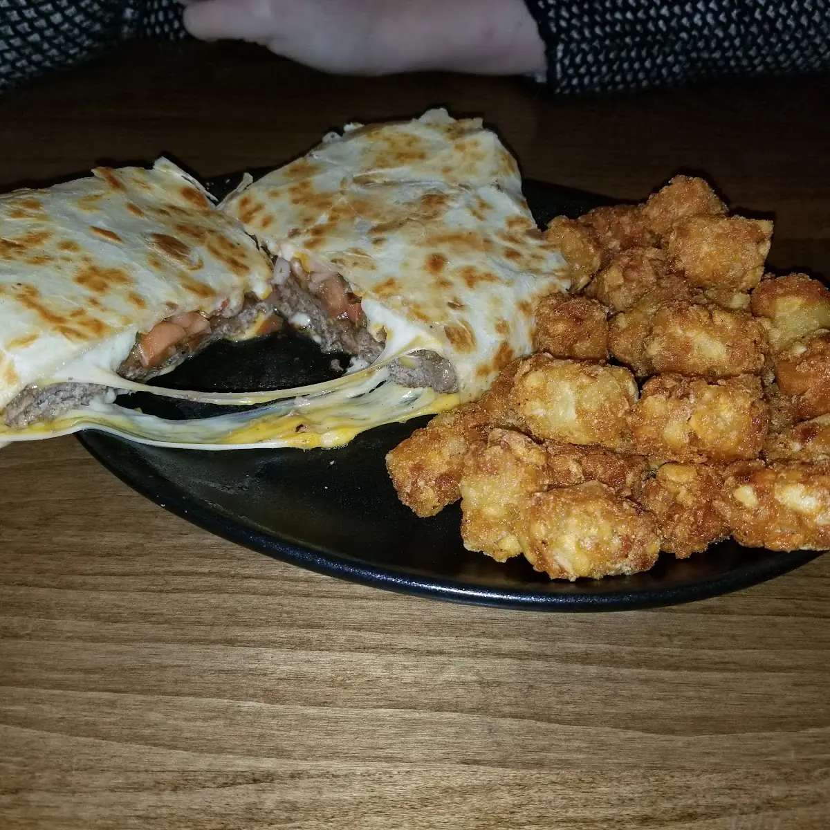 Quesadilla Burger with Tator Tots