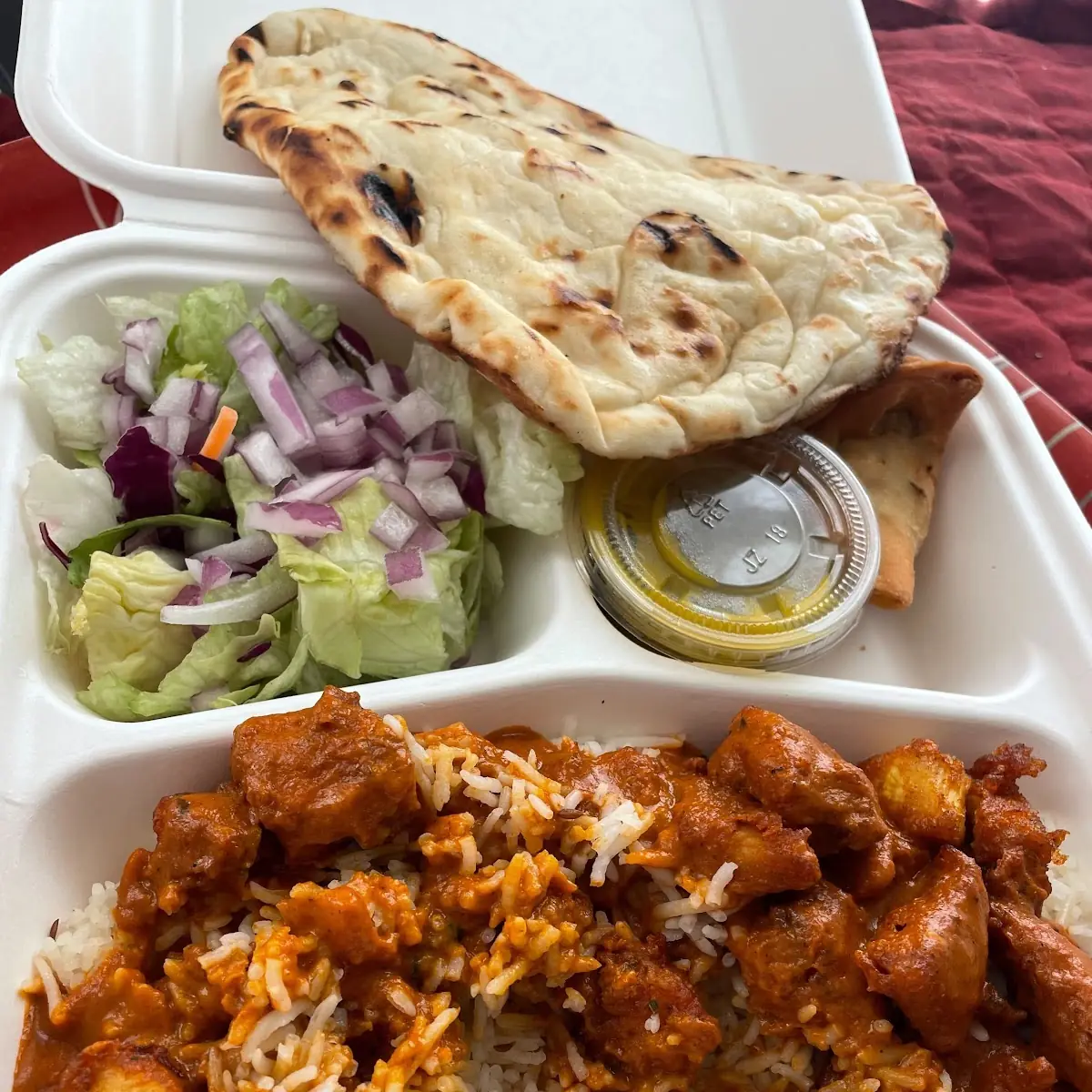 Butter Chicken Rice Samosa and Naan