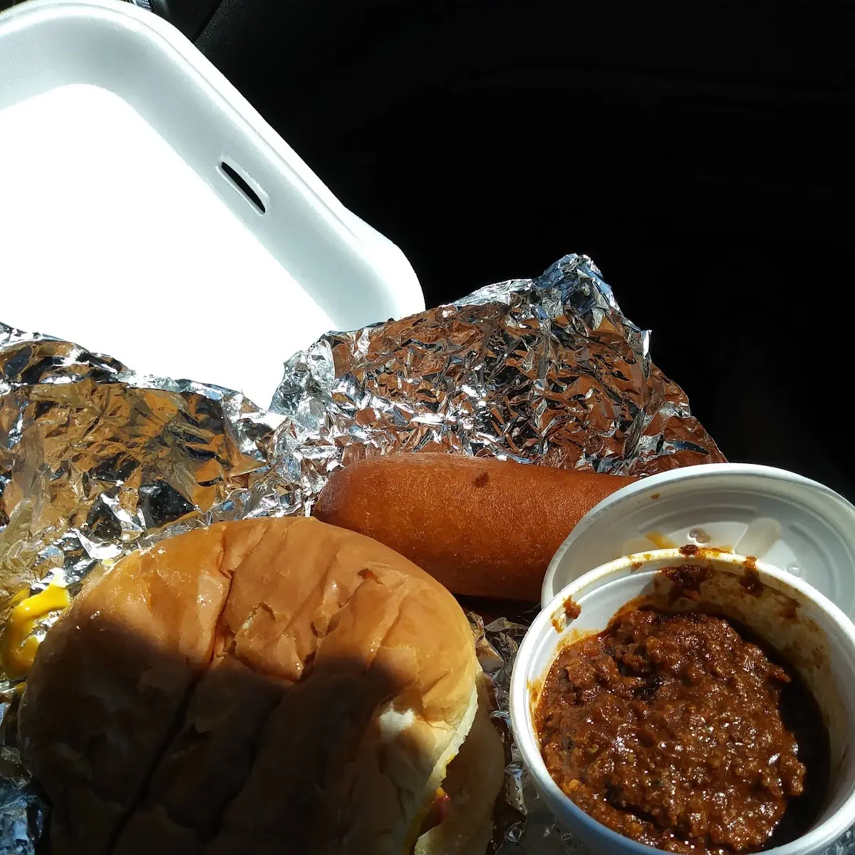 Chili Corn Dog Cheddar Burger
