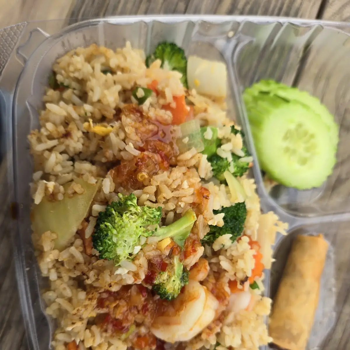 Shrimp Fried Rice with Freshly Sliced Cucumber
