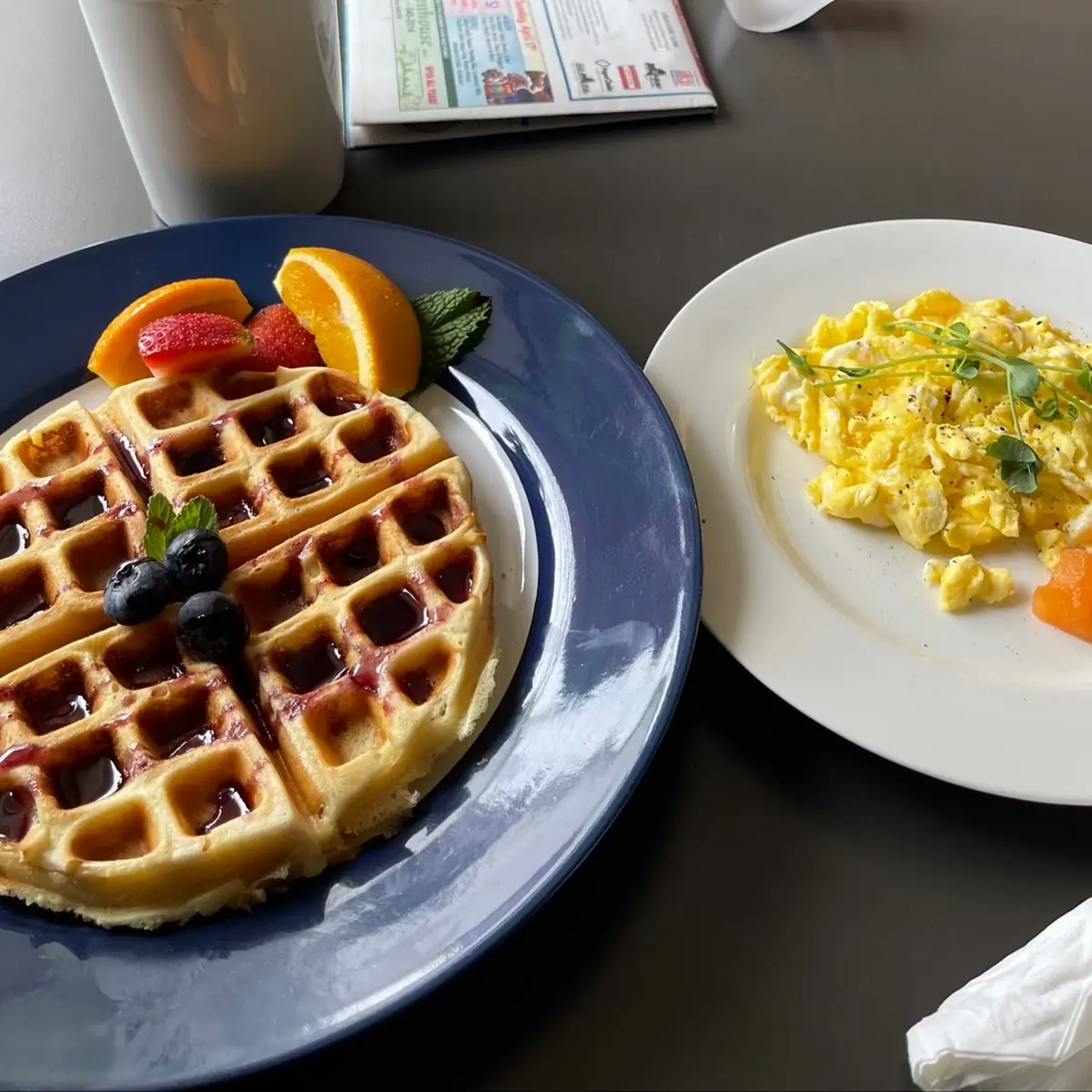 Lemon Ricotta Waffles with Berry Syrup