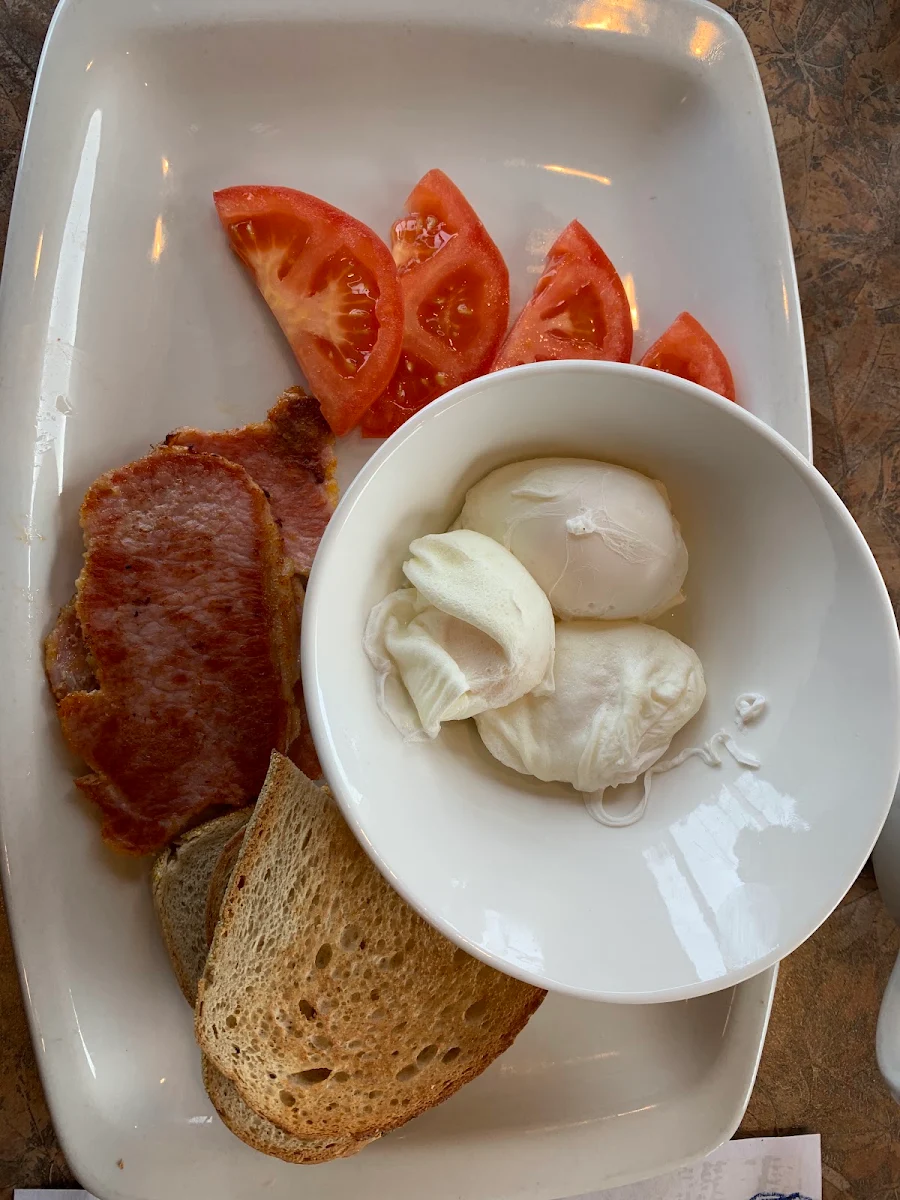 Classic Breakfast with Eggs Poached Medium and Peameal Bacon