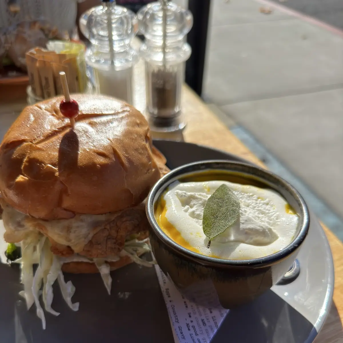 Chicken Sandwich and Squash Soup