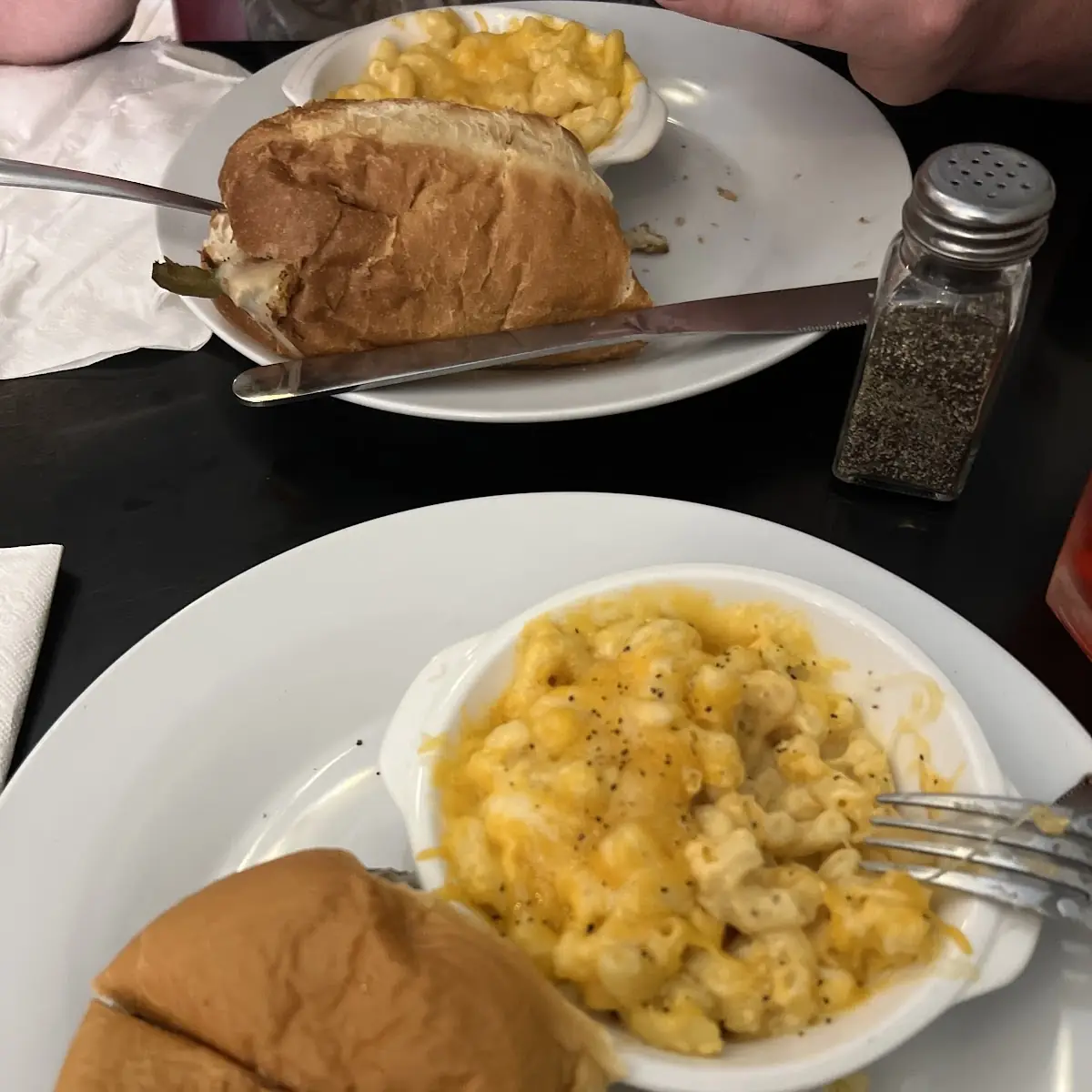 Mushroom Swiss Burger and Mac and Cheese
