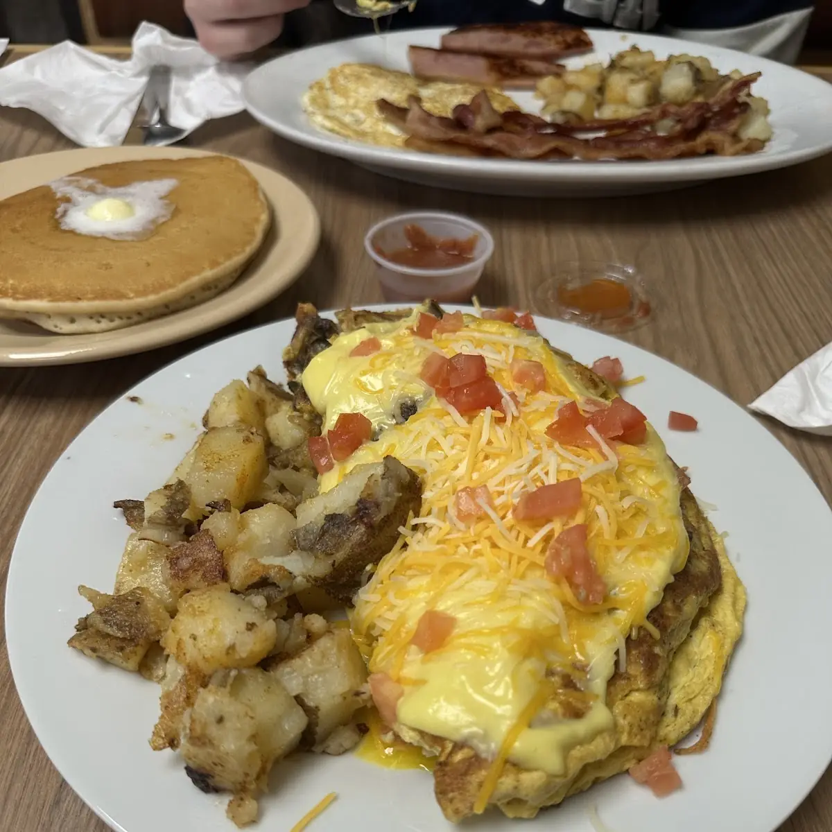 Breakfast Steak Eggs and Pancakes