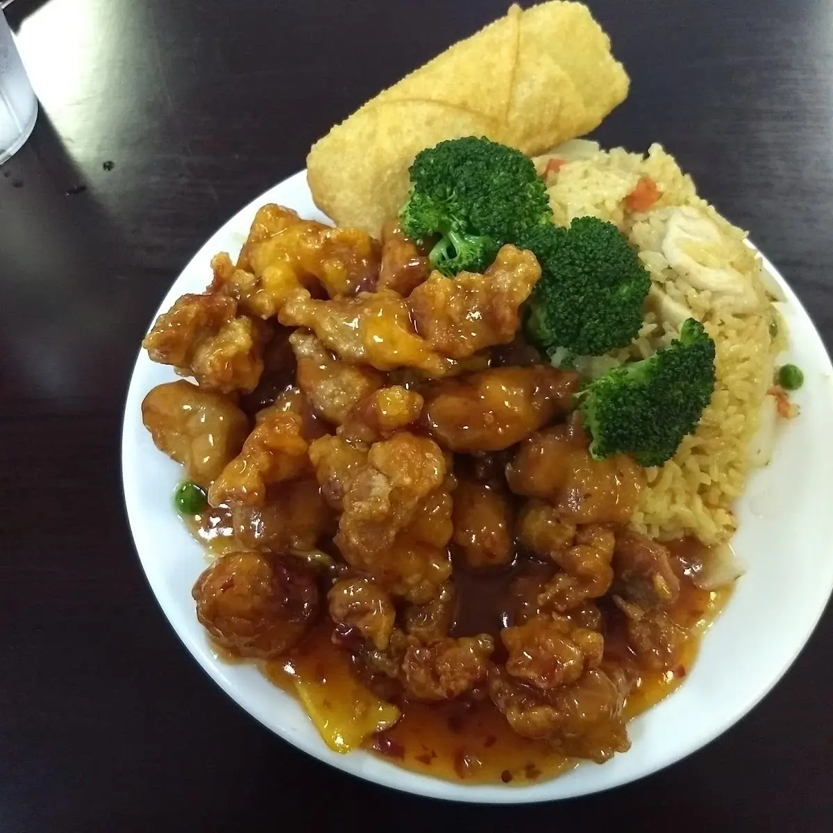 Orange Chicken with an Egg Roll