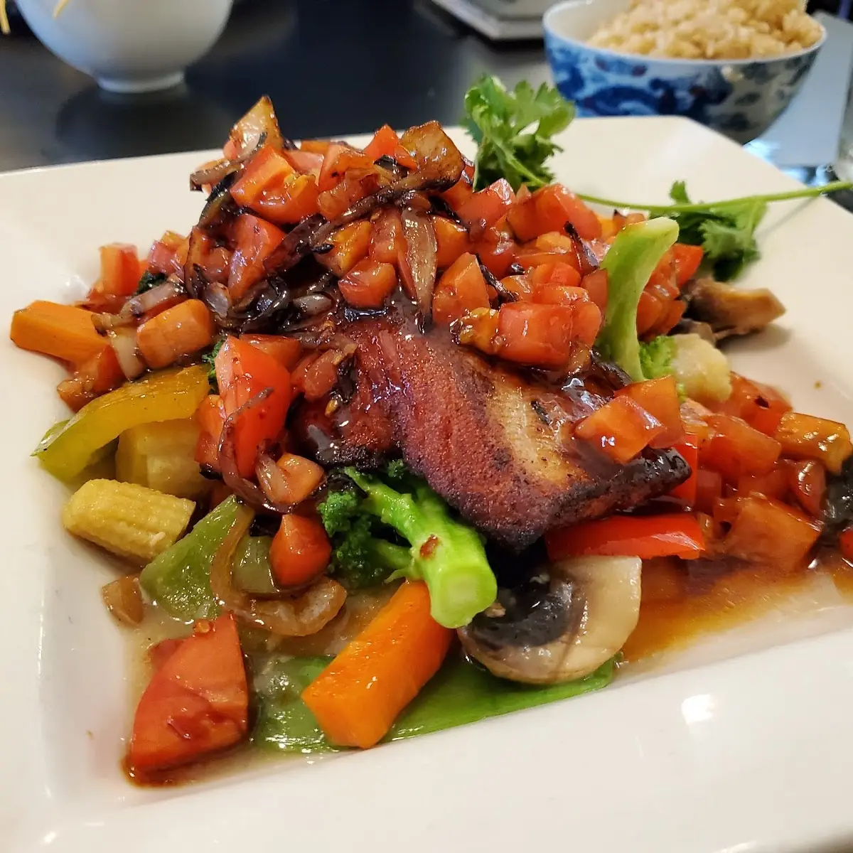 Wok Seared Salmon with Vegetables