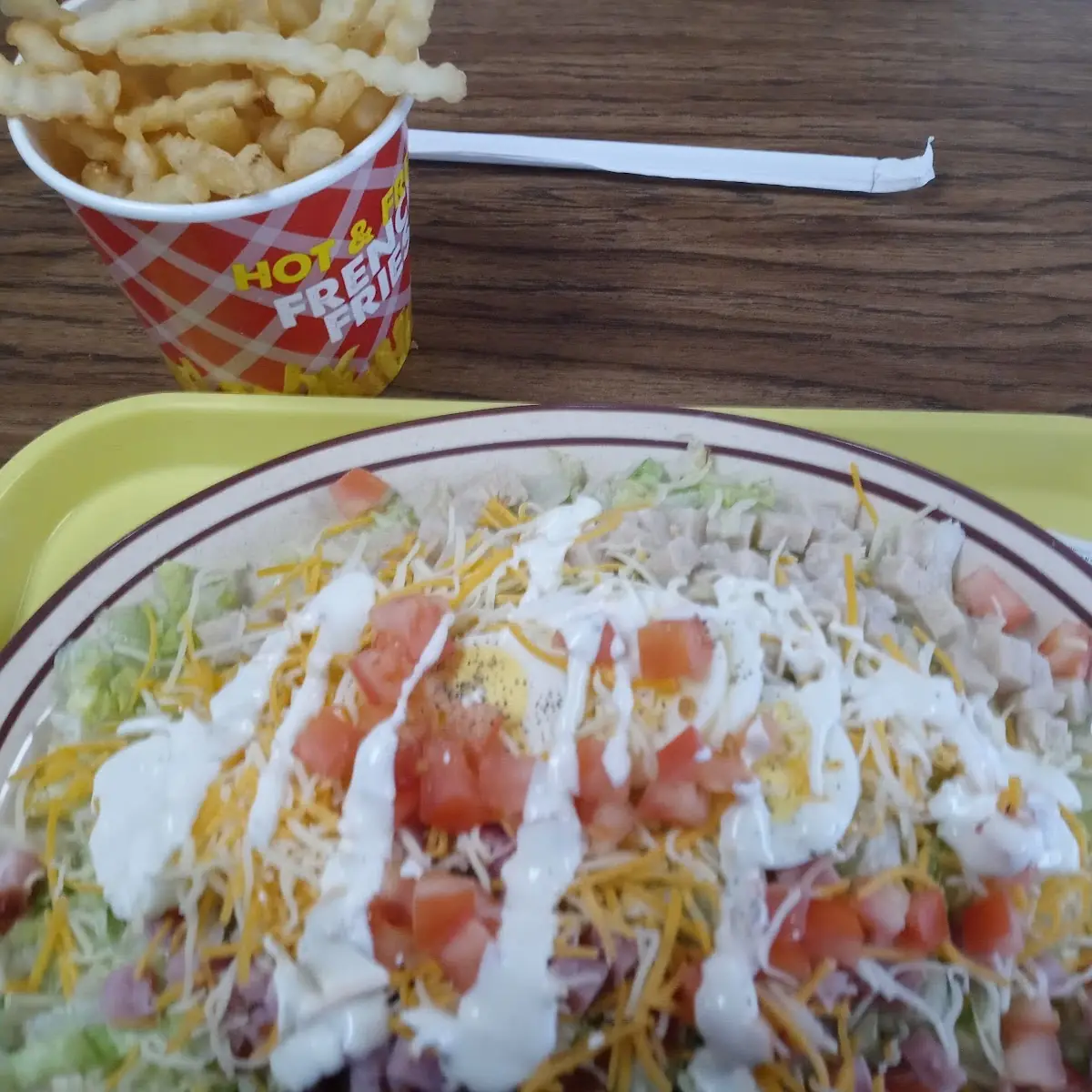 Regular Size Chef Salad with Ranch Dressing and a Large Fry