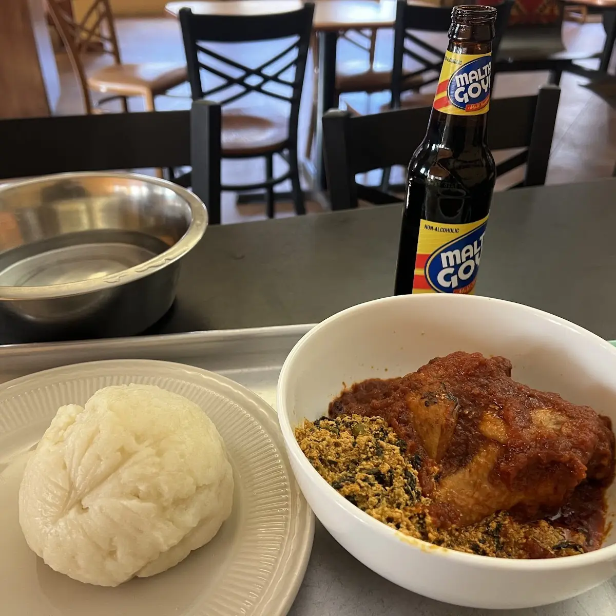 Potato Green with White Rice or Fufu