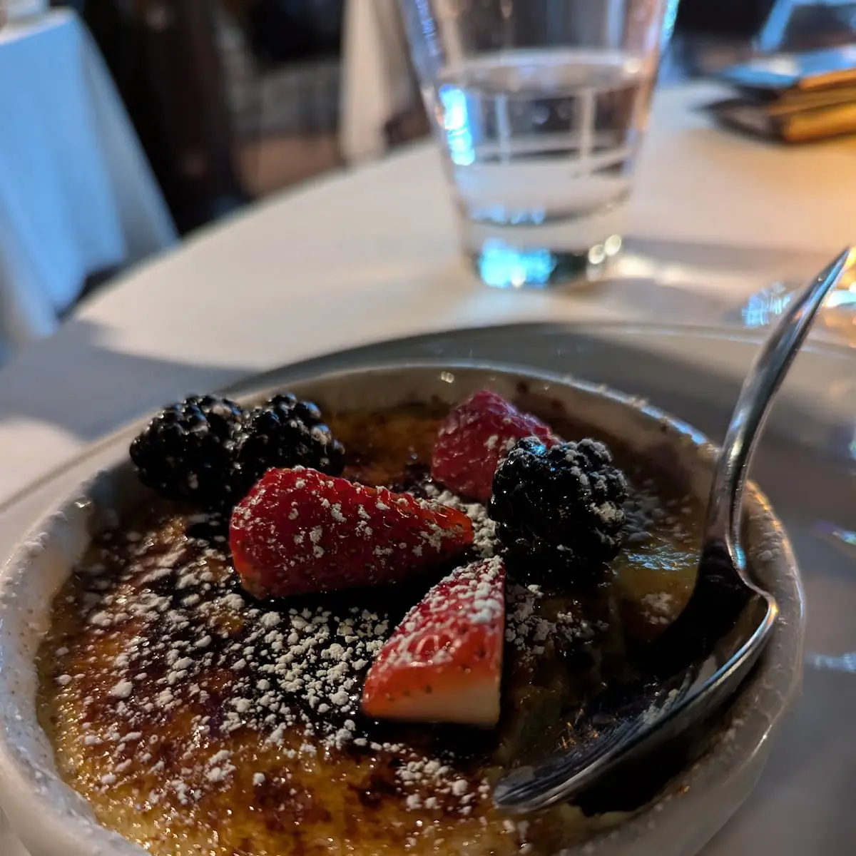 Vanilla & Peach Crème Brulee with Fresh Berries