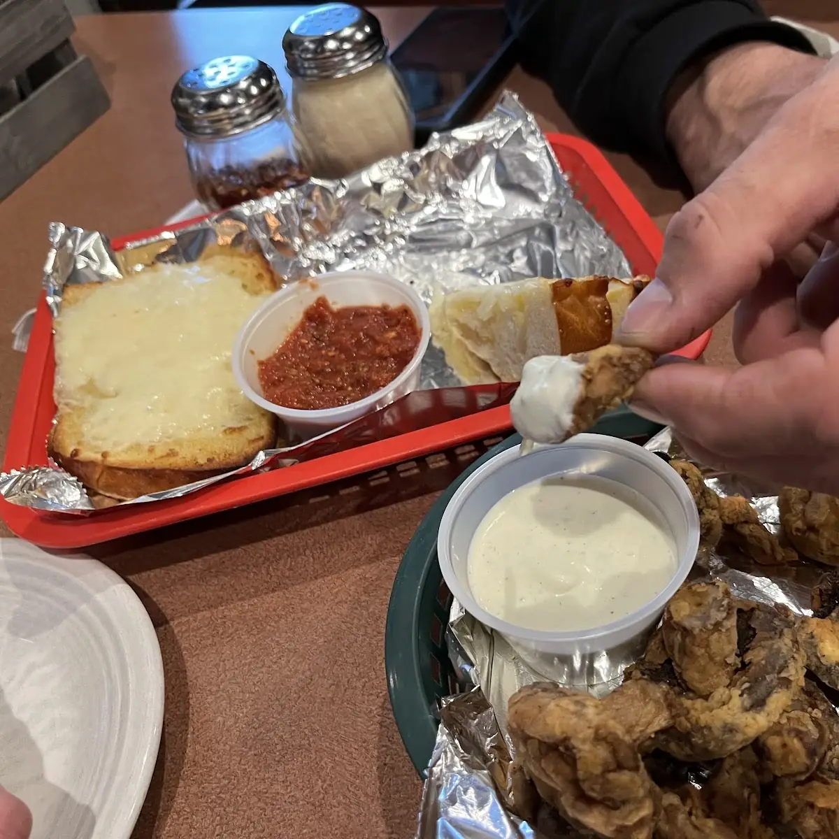 Hand Breaded Mushrooms and Cheesy Garlic Bread
