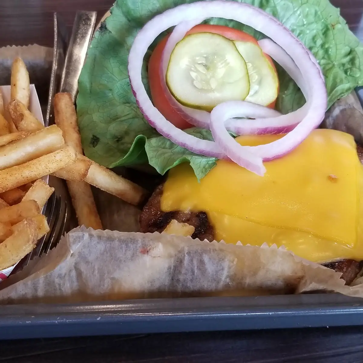 BBQ Cheese Burger and Fries
