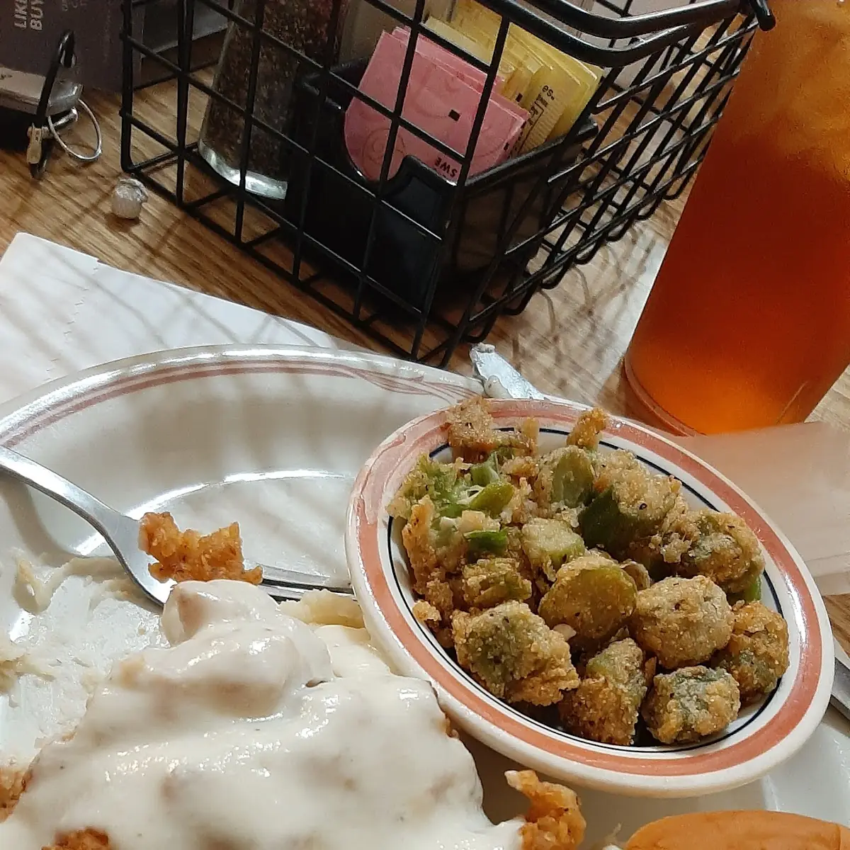 Chicken Fried Chicken Mashed Potatoes and Fried Okra