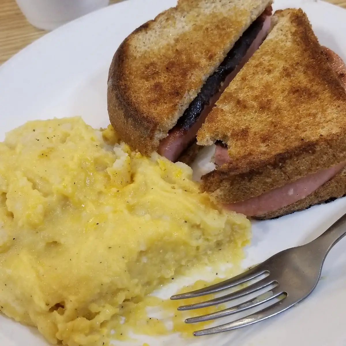 Deep Fried Bologna Sandwich & Cheesy Mashed Potatoes