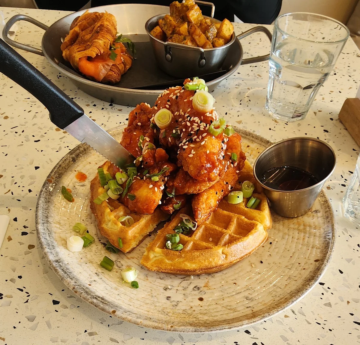 Crispy Chicken Waffles, Eggstatic Hamilton