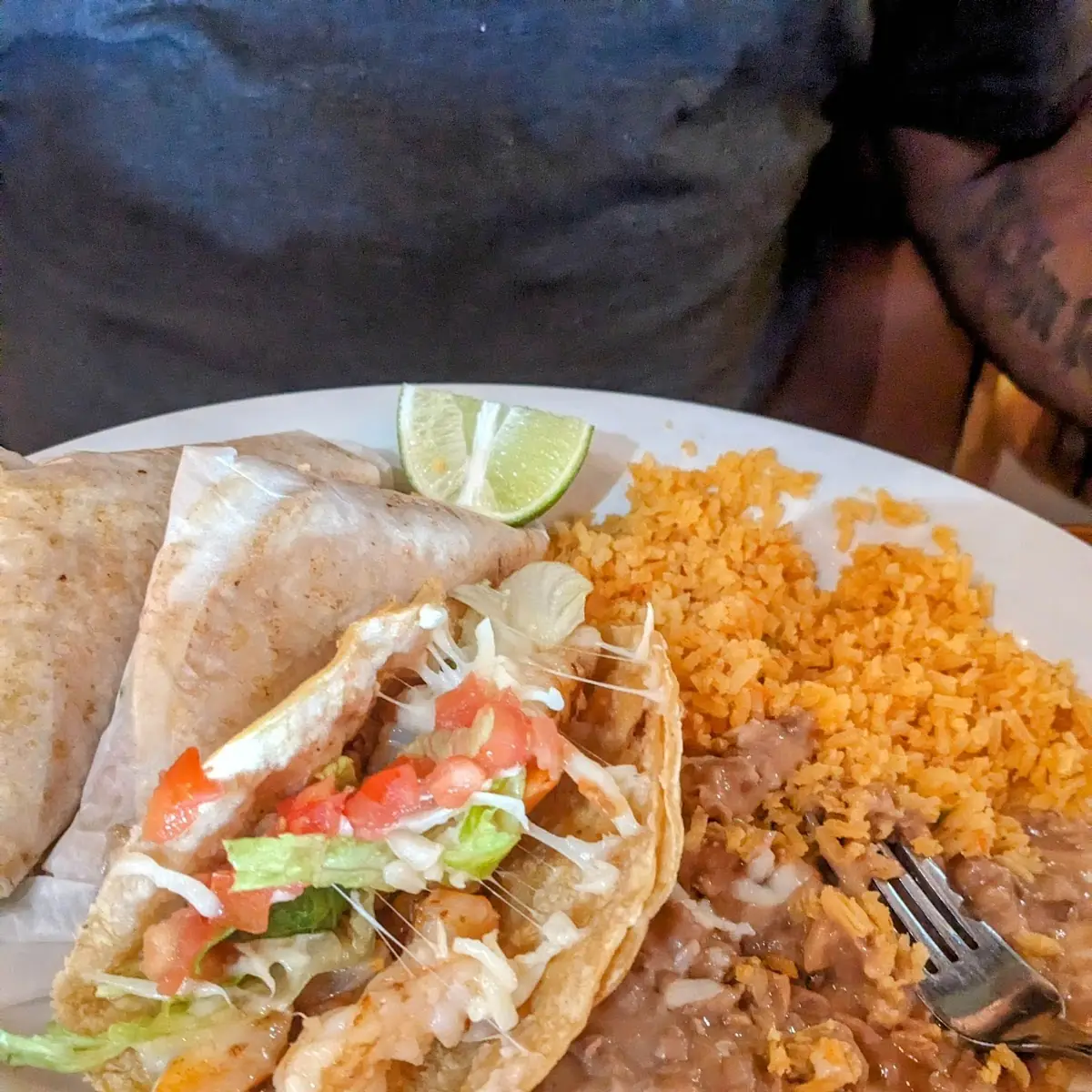 Shrimp Tacos with Rice and Beans