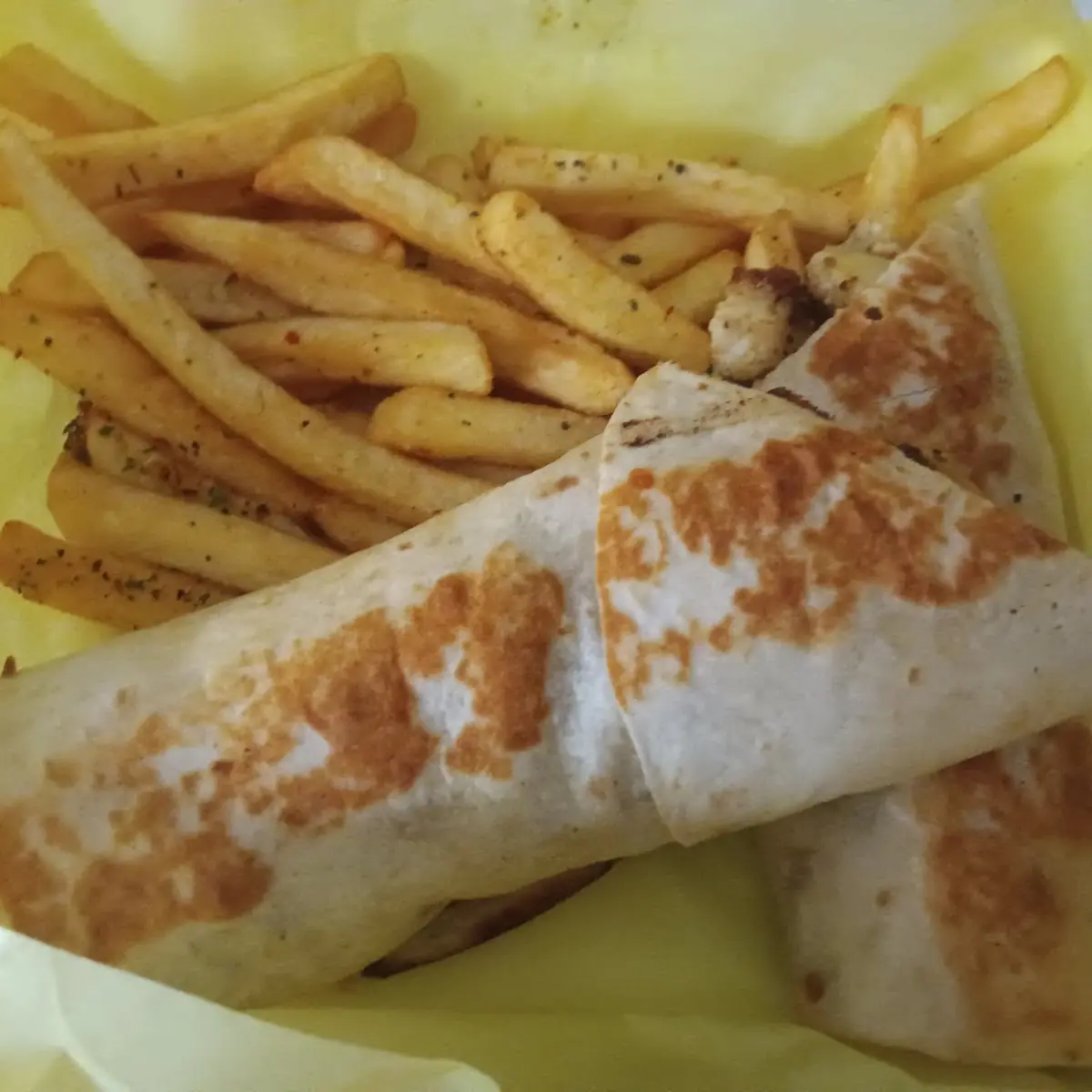 Chicken Burrito and Fries