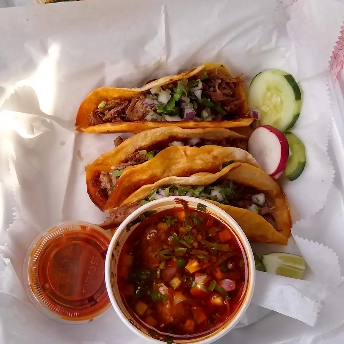 Three Flour Tacos with Dipping Sauce