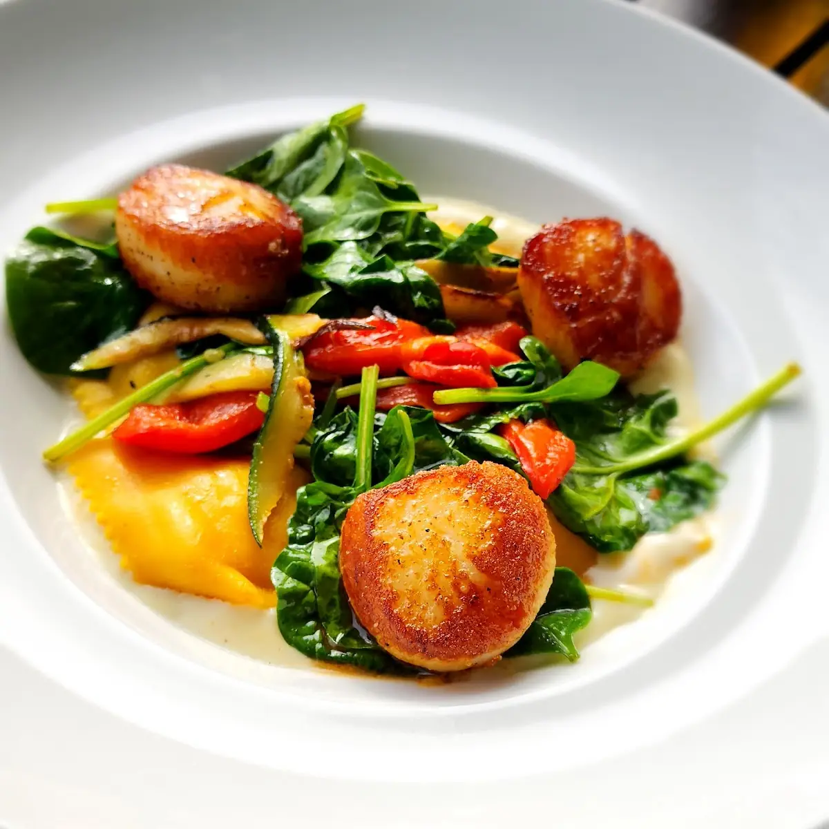 Lobster Ravioli with Seared Scallops