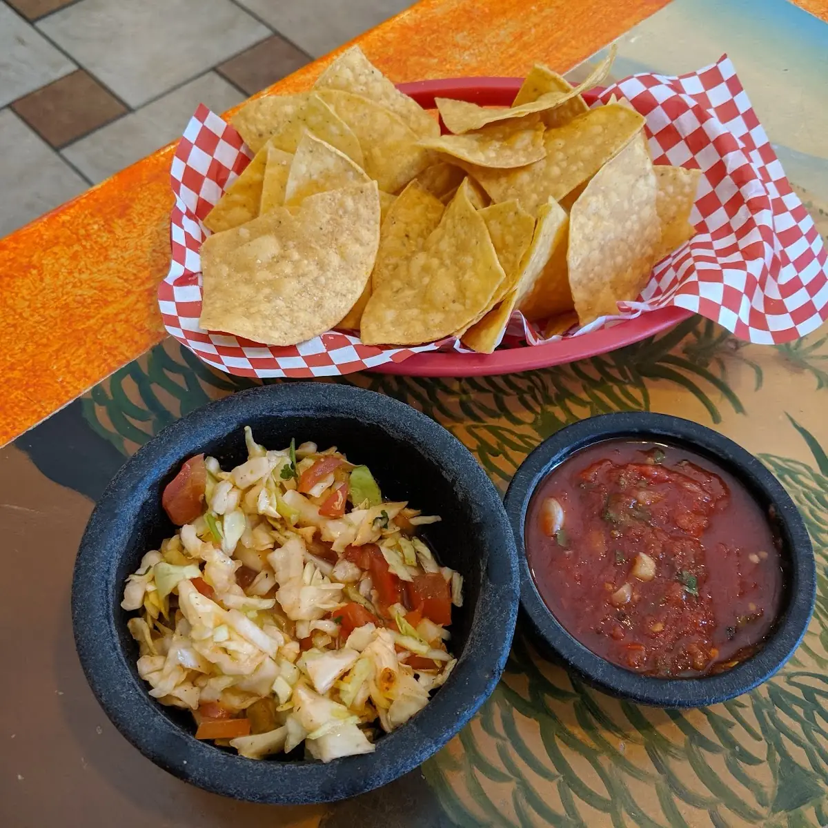 Chips and Salsa with Cabbage Salad
