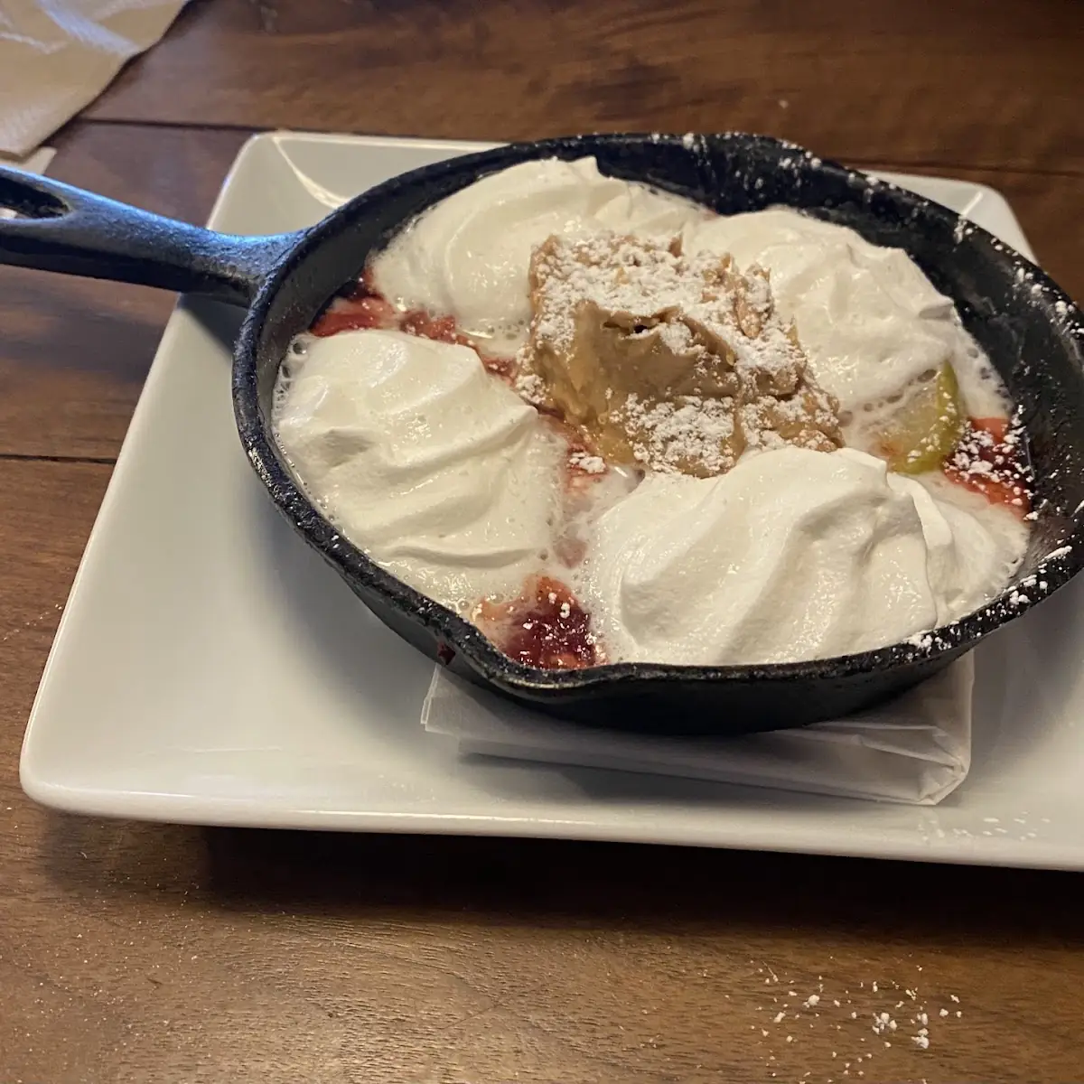 Raspberry Apple Powdered Sugar Peanut Butter Whipped Cream Heated