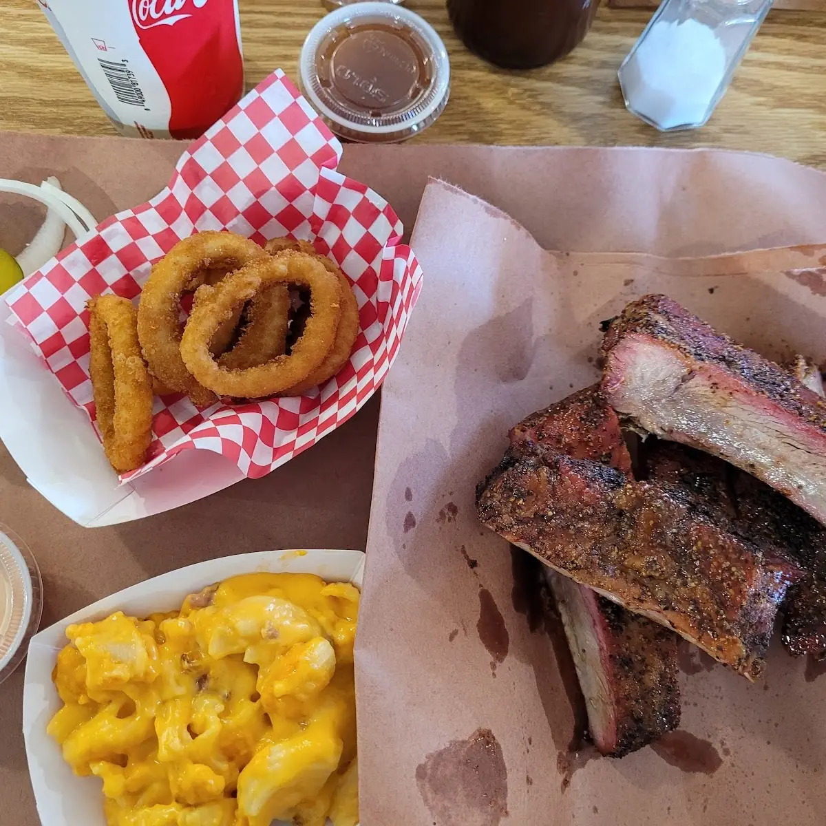 Ribs Mac and Cheese and Onion Rings
