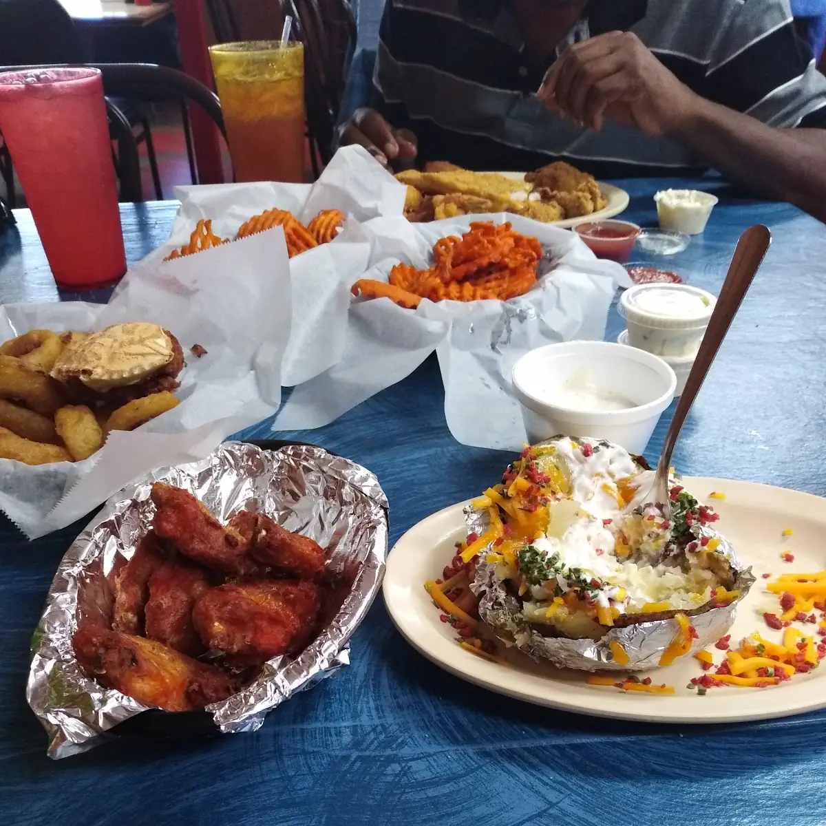 Loaded Baked Potato with Hot Wings