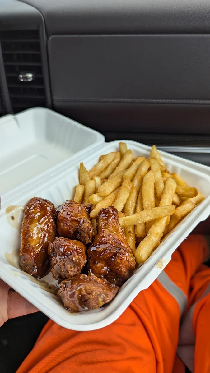 Honey and Garlic Wings and Fries