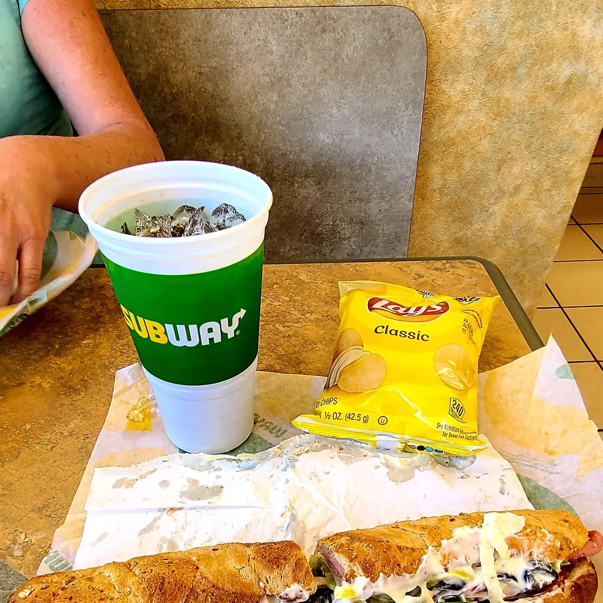 Black Forest Ham Sandwich Drink and Potato Chips