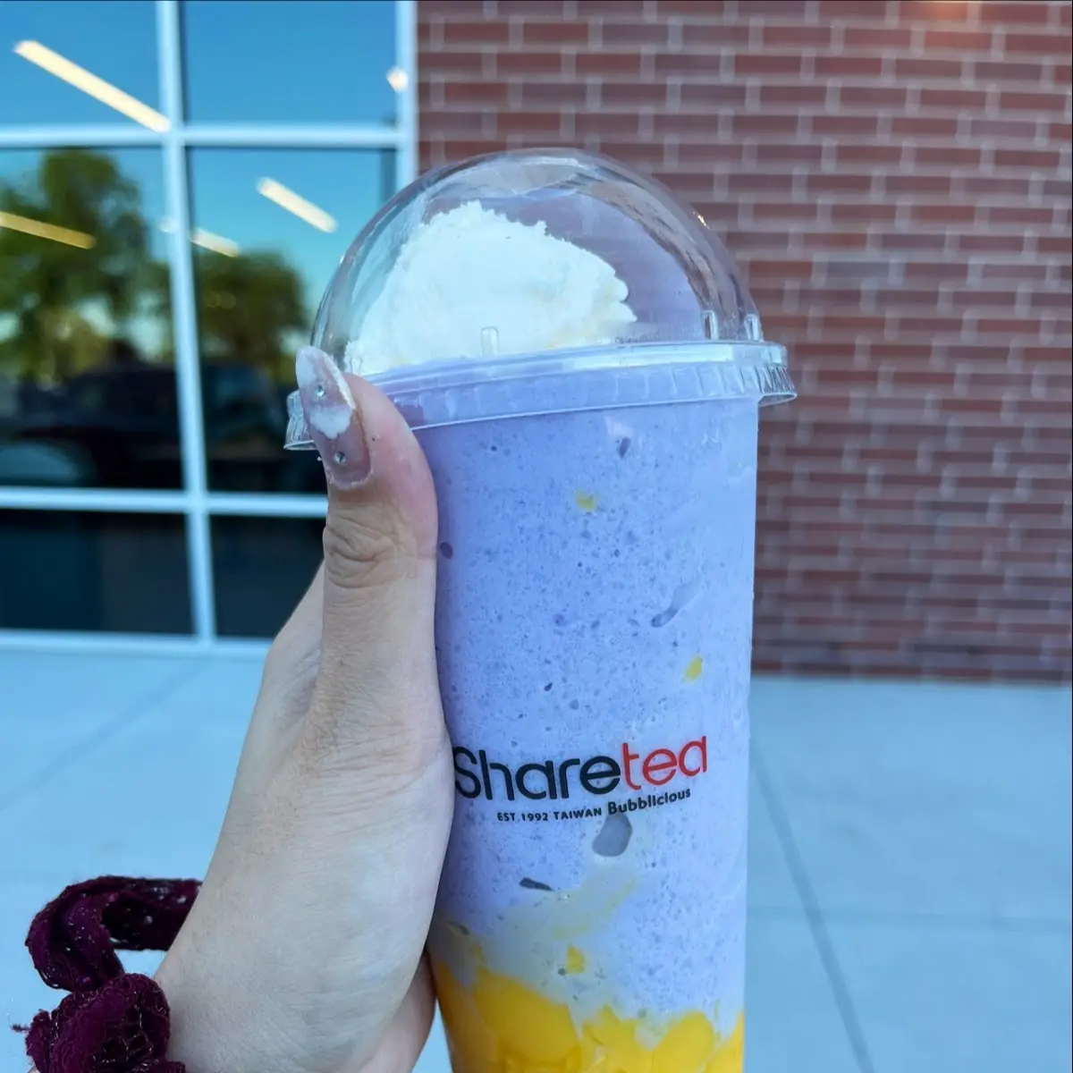 Taro Slush with Egg Pudding and Ice Cream