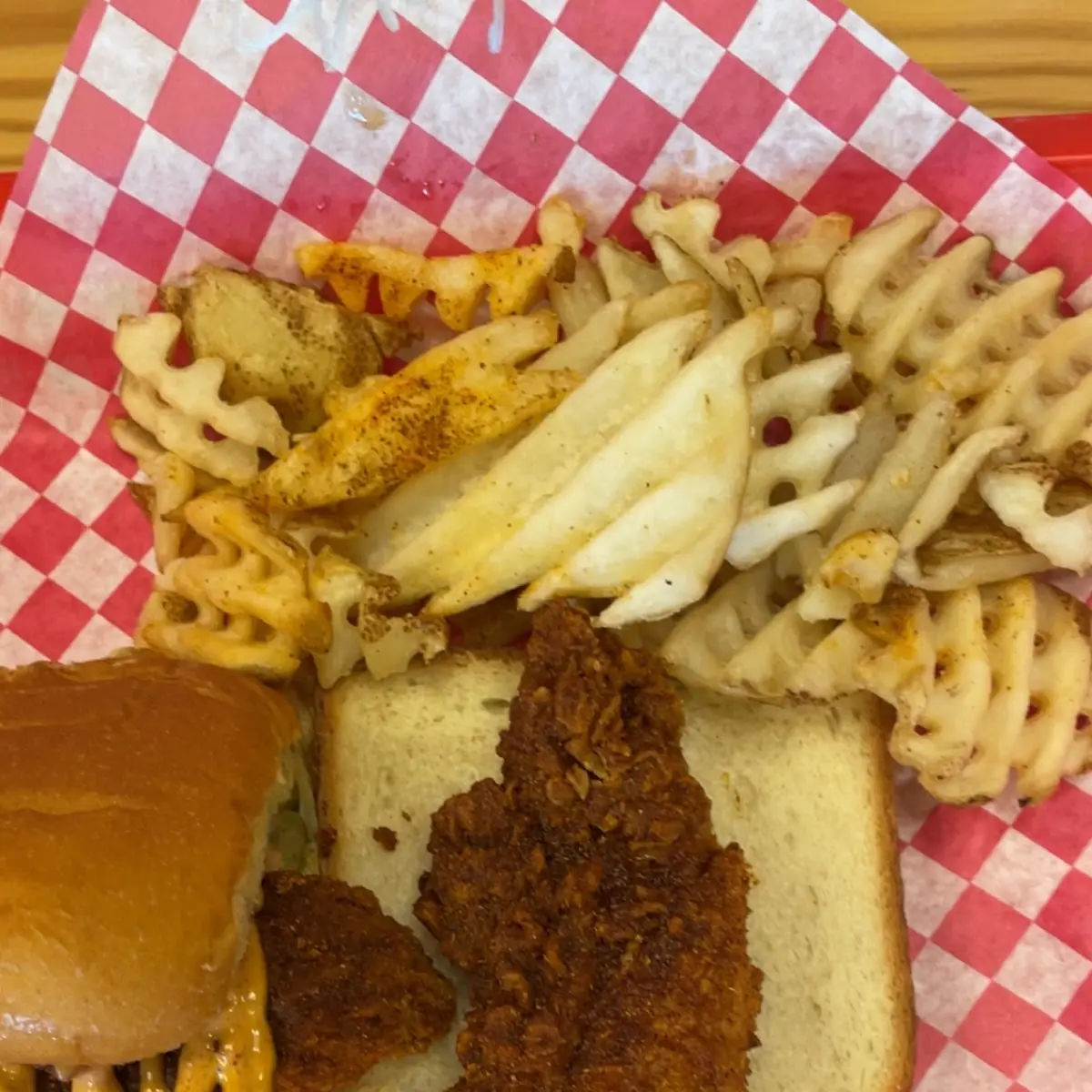 Fried Chicken Sandwich Waffle Fries Pickles