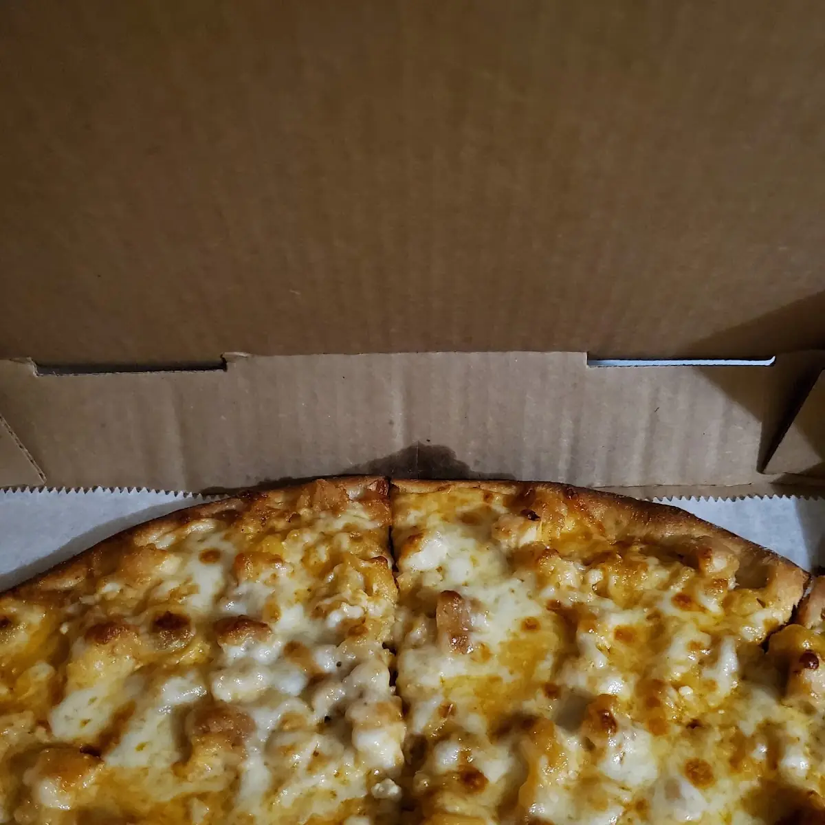 Half Chicken Parmesan Half White Pizza