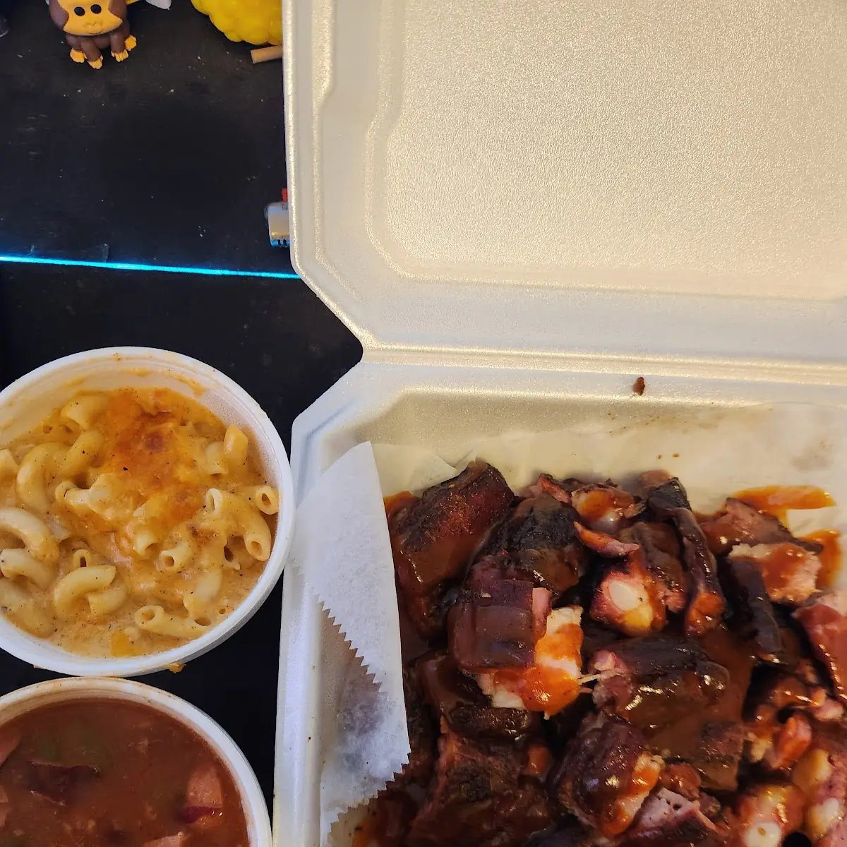 Rib Tips Mac and Cheese Cowboy Beans