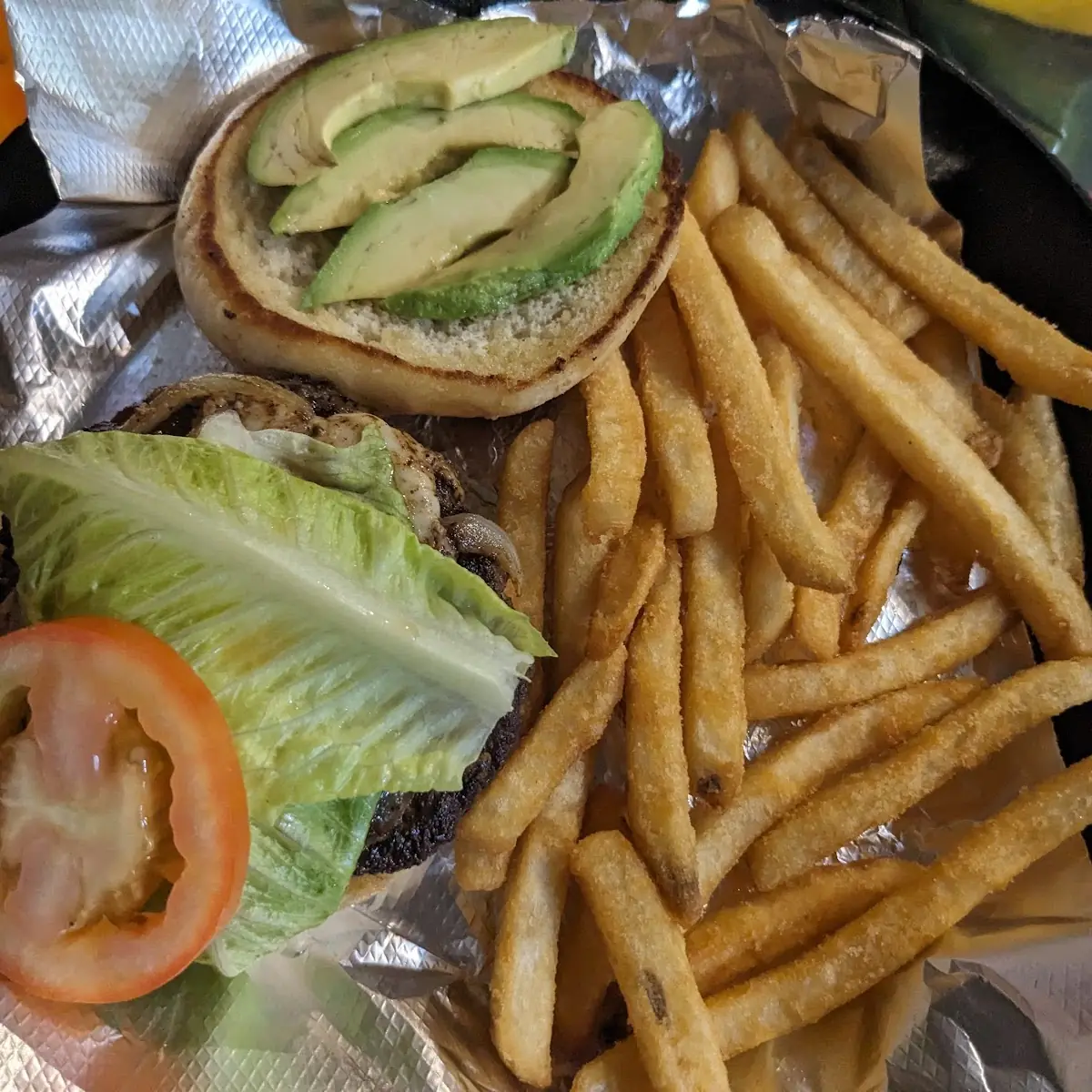 Avocado Burger and Fries